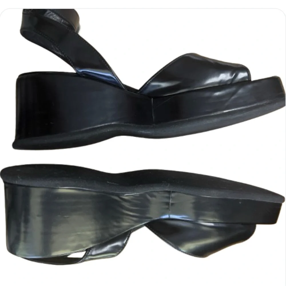 Atelier Voisin Paris Platform Sandals Black Shoes Leather Strappy Ankle Buckle 9